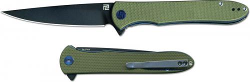 Artisan Shark Knife 1707P-BGN Black D2 Drop Point Green G10 Liner Lock Flipper Folder