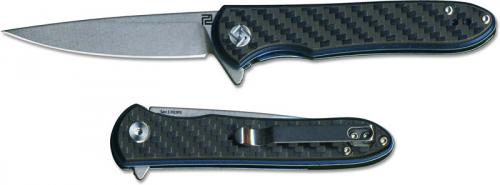 Artisan Shark Knife 1707PS-CF Small Stonewash D2 Drop Point Carbon Fiber Liner Lock Flipper Folder