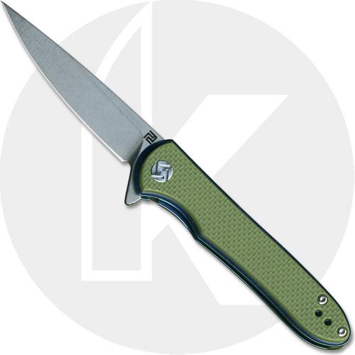 Artisan Shark Knife 1707PS-GNF Small Stonewash D2 Drop Point Green G10 Liner Lock Flipper Folder