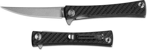 Artisan S Waistline Knife 1805P-CF Stonewash D2 Trailing Point Carbon Fiber Liner Lock Flipper Folder
