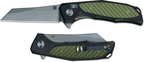 Artisan Falcon Knife 1809P-BGN D2 Reverse Tanto Black Aluminum with Green G10 Liner Lock Flipper Folder