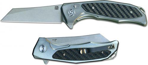 Artisan Falcon Knife 1809P-GCF D2 Reverse Tanto Gray Aluminum with Carbon Fiber Liner Lock Flipper Folder