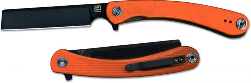 Artisan Orthodox Knife 1817P-BOEF Black D2 Razor Style Blade Orange G10 Liner Lock Flipper Folder
