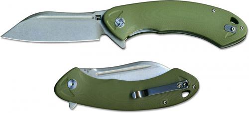 Artisan Immortal Knife 1818P-GNC Stonewash D2 Modified Drop Point Green G10 Liner Lock Flipper Folder