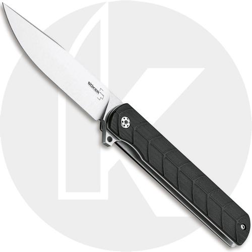 Boker Legion Knife 01BO242 - Stonewash Drop Point - Black G10 - Flipper Folder