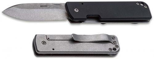 Boker Lancer 42 G10 01BO465 - Serge Panchenko - Stonewash D2 Spear Point - Black G10 and SS - Frame Lock Folder