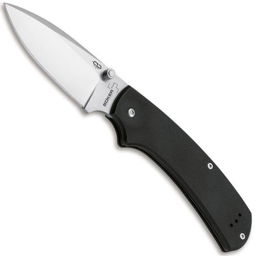 Boker Plus XL Drop 01BO544 - Chad Los Banos Slip Joint EDC - Satin Drop Point - Black G10 - Non Locking Folder