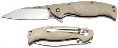 Boker Magnum 01MB703 Delta Whiskey Knife Drop Point Beige G10 Linerlock Flipper Folder