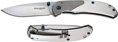 Boker Magnum 01RY863 Blue Dot Drop Point Stainless Steel Frame Lock Folding Knife