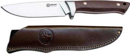 Boker Arbolito Hunter 02BA351G - Satin Drop Point Fixed Blade - Guayacan Ebony - Leather Sheath