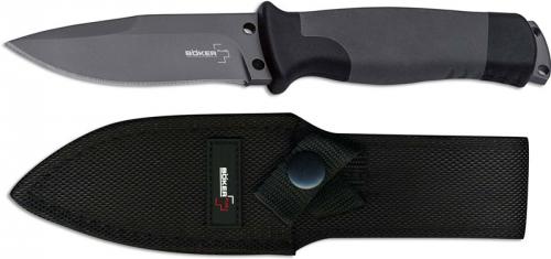 Boker Plus Outdoorsman 02BO004 Black Ti Drop Point Fixed Blade Gray TPR Grip