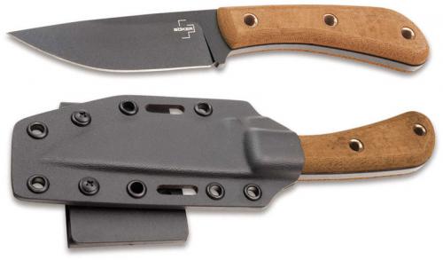 Boker Little Rok 02BO026 - James Helm EDC Fixed Blade - Black Carbon Steel Drop Point - Micarta Handle