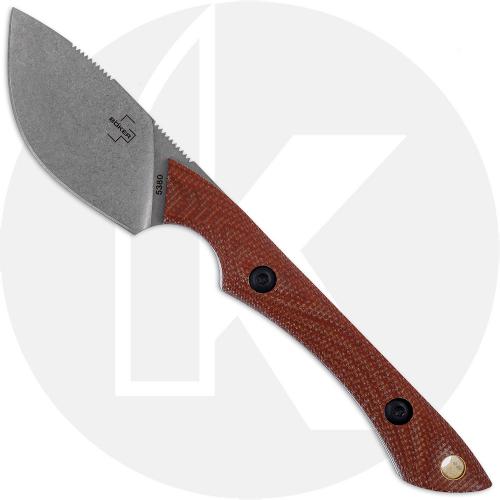 Boker Plus M.U.K. 02BO593 Fixed Blade Knife - Stonewash 14C28N Skinner - Brown Micarta - Kydex Sheath