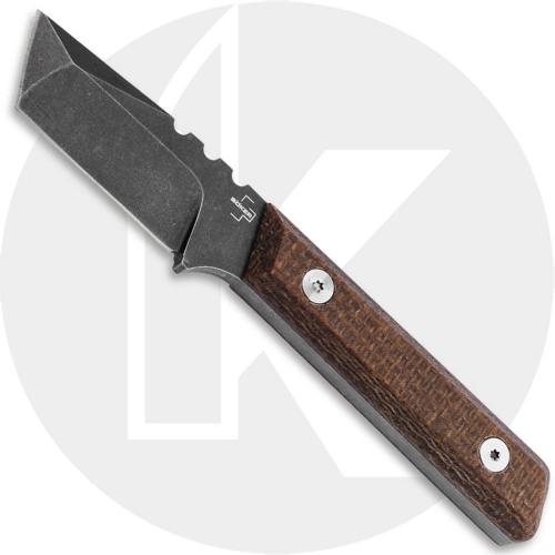 Boker Plus Thicker Clipper 02BO601 Fixed Blade Knife - Black Stonewash D2 Tanto - Brown Micarta - Kydex Sheath