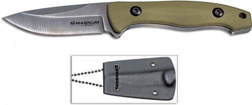 Boker Magnum 02RY867 Lil Friend Drop Dark Stonewash Fixed Blade Olive G10 Neck Knife