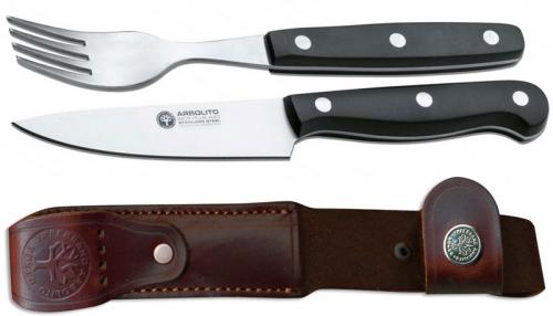Boker Arbolito 03BA8303 Salida Grande Knife and Fork Set with Leather Sheath