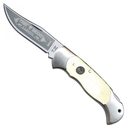 Boker Lock Blade Hunter, Solingen Carbon Steel Blade, Smooth White Bone Handle, BK-2002SWB