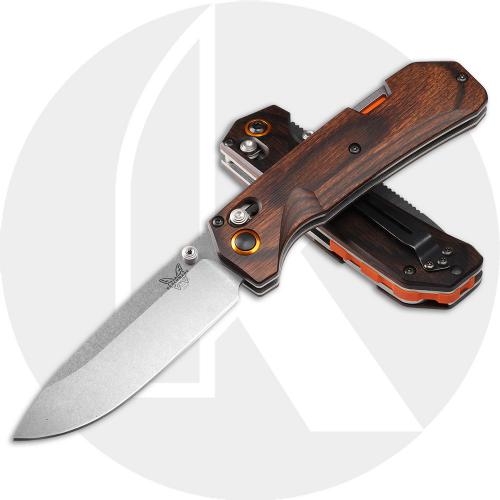 Benchmade 15062 Grizzly Creek Knife - 3.48 Inch S30V Drop Point W/ Folding Gut Hook - Stabilized Wood - Made in the USA