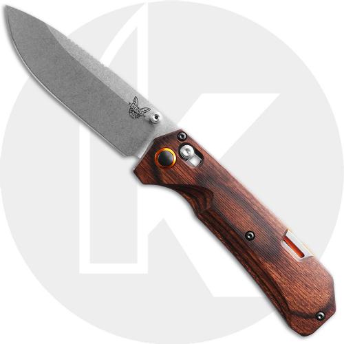 Benchmade 15062 Grizzly Creek Knife - 3.48 Inch S30V Drop Point W/ Folding Gut Hook - Stabilized Wood - Made in the USA