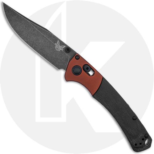 Benchmade 15085BK-04 Mini Crooked River Knife - DLC Battlewash MagnaCut Clip Point - Black Canvas Micarta with Burnt Copper Aluminum