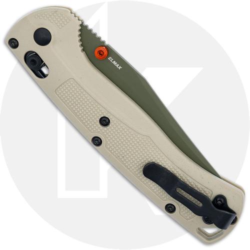 Benchmade Taggedout 15536GN-01 Knife - Green Cerakote Elmax Clip Point - Tan Grivory - USA Made