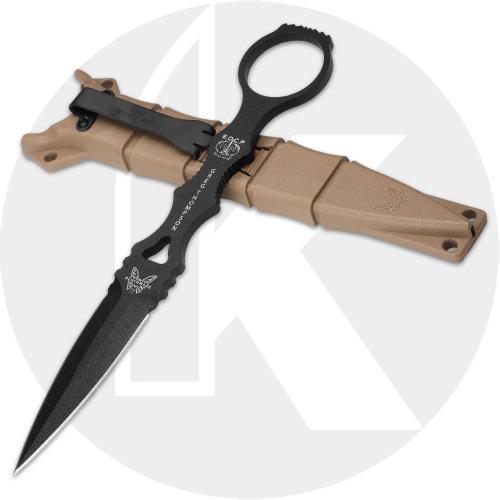 Benchmade SOCP Dagger 176BKSN Knife - Black 440C Double Edge Dagger - Black Stainless Steel Handle - Sand Sheath - USA Made