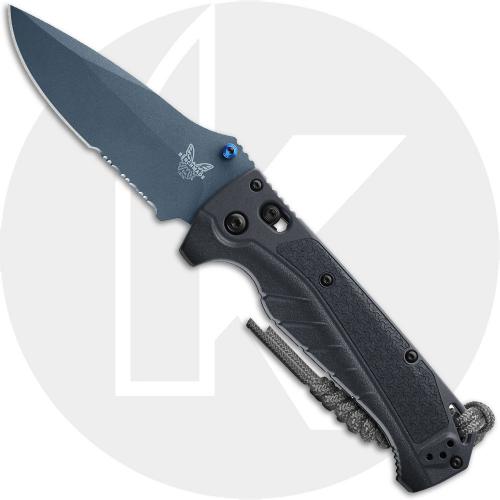 Benchmade Adira 18060SBT-01 Knife - Part Serrated Blue MagnaCut Drop Point - Tempest Gray Grivory - USA Made