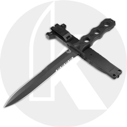 Benchmade SOCP 185SBK Fixed Blade Knife - Part Serrated Cobalt Black Cerakote CPM-3V Dagger - Black Peel Ply G10 - USA Made
