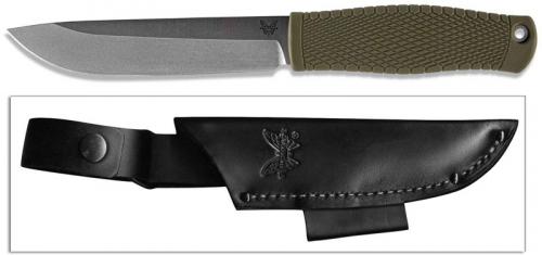 Benchmade Leuku 202 - CPM 3V Drop Point Fixed Blade - Ranger Green Santoprene Handle - Bushcraft Knife - USA Made