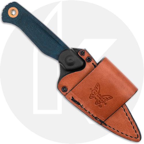 Benchmade Dacian 203-04 Fixed Blade Knife - Satin CPM-MagnaCut Spear Point - Blue Denim Micarta - Leather Sheath