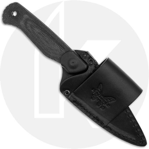Benchmade Dacian 203BK-02 Fixed Blade Knife - Black Cerakote CPM-MagnaCut Spear Point - Black Canvas Micarta - Leather Sheath