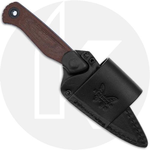 Benchmade Dacian 203BT-03 Fixed Blade Knife - Blue Cerakote CPM-MagnaCut Spear Point - Brown Canvas Micarta - Leather Sheath