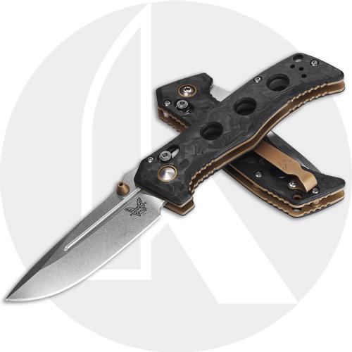 Benchmade Mini Adamas 273-03 Knife - Shane Sibert - MagnaCut Drop Point - FDE Liners - Shredded Carbon Fiber - USA Made