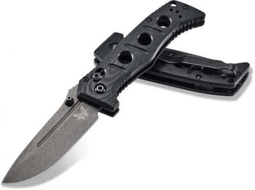 Benchmade Mini Adamas 273GY-1 Knife - Shane Sibert - Tungsten Grey CruWear Drop Point - Black G10 - AXIS Lock Folder - USA Made