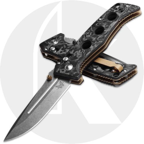 Benchmade Adamas 275-05 Knife - Stonewash CPM MagnaCut Drop Point - Marbled Carbon Fiber - AXIS Lock Folder - USA Made