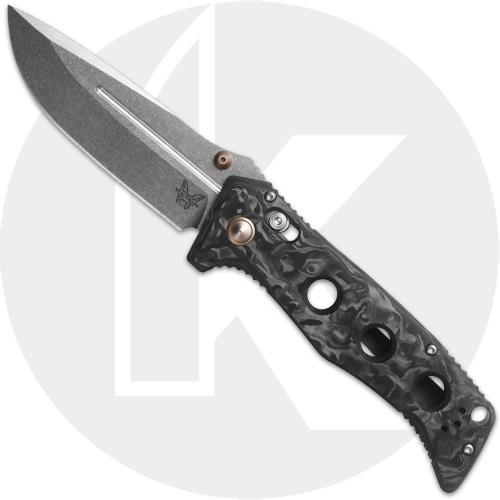 Benchmade Adamas 275-05 Knife - Stonewash CPM MagnaCut Drop Point - Marbled Carbon Fiber - AXIS Lock Folder - USA Made