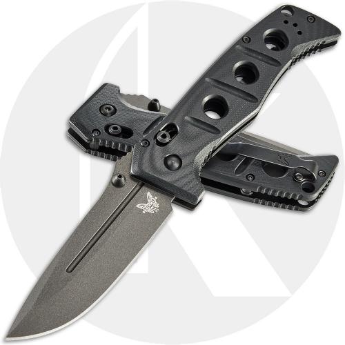 Benchmade Adamas 275GY-1 Knife - Shane Sibert - Tungsten Grey CruWear Drop Point - Black G10 - AXIS Lock Folder - USA Made