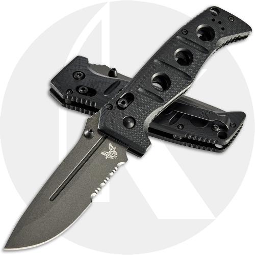 Benchmade Adamas 275SGY-1 Knife - Shane Sibert - Part Serrated - Tungsten Grey CruWear Drop Point - Black G10 - AXIS Lock Folder