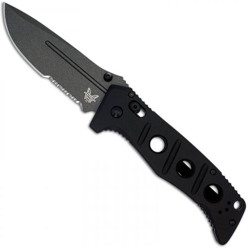 Benchmade Adamas 275SGY-1 Knife - Shane Sibert - Part Serrated - Tungsten Grey CruWear Drop Point - Black G10 - AXIS Lock Folder - USA Made