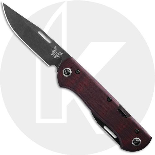 Benchmade Weekender 317BK-02 Knife - Black DLC S90V Clip Point and Spear Point - Burgundy Canvas Micarta - Slip Joint Folder - USA Made
