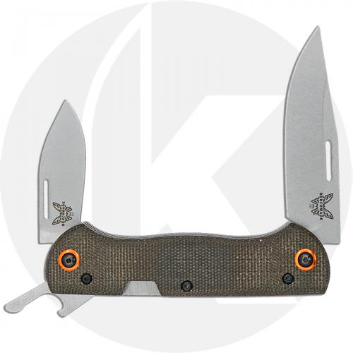 Benchmade Weekender 317-1 - S30V Clip Point and Spear Point - Cap Lifter - Dark Brown Canvas Micarta - Slip Joint Folder - USA Made