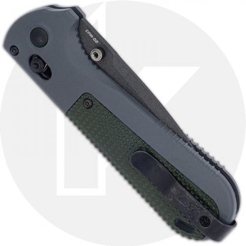 Benchmade Redoubt 430BK - Plain Edge - Black D2 Drop Point - Overlander Gray Grivory and Forest Green - AXIS Lock Folder - USA M