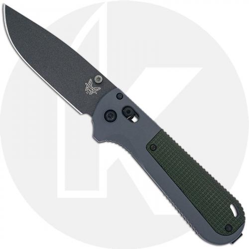 Benchmade Redoubt 430BK - Plain Edge - Black D2 Drop Point - Overlander Gray Grivory and Forest Green - AXIS Lock Folder - USA Made