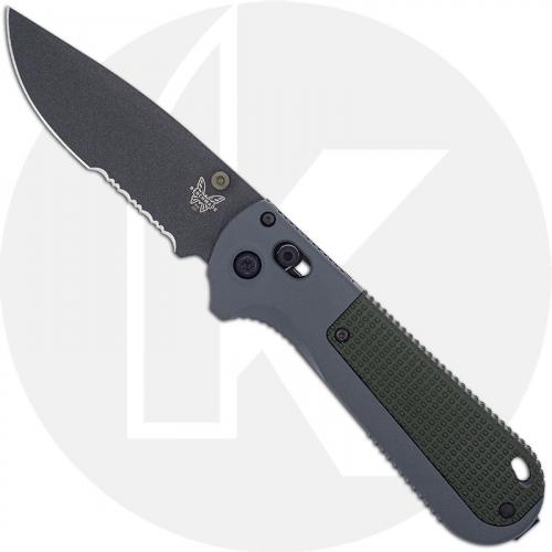 Benchmade Redoubt 430SBK - Part Serrated - Black D2 Drop Point - Overlander Gray Grivory and Forest Green - AXIS Lock Folder - USA Made