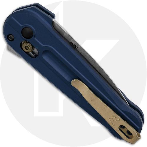 Benchmade Lowden 491 Knife - Satin M390 Spear Point - Crater Blue Anodized Aluminum - Flipper Folder - USA Made