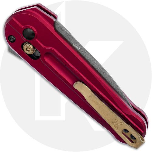 Benchmade Lowden 491GY-01 Knife - Gray Cerakote M390 Spear Point - Phoenix Red Anodized Aluminum - Flipper Folder - USA Made