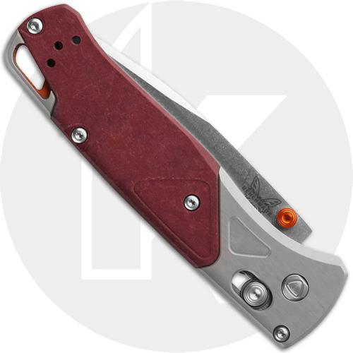 Benchmade Bugout 535-09 Knife - Satin S90V Drop Point - Gray Aluminum/Redstone Richlite Onlay - USA Made