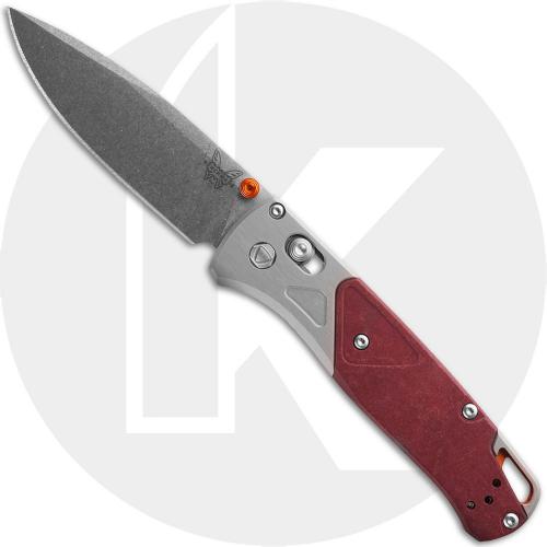 Benchmade Bugout 535-09 Knife - Satin S90V Drop Point - Gray Aluminum/Redstone Richlite Onlay - USA Made