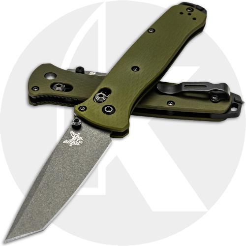 Benchmade Bailout 537GY-1 Knife - Plain Edge Gray M4 Tanto - Woodland Green Aluminum - AXIS Lock Folder - USA Made