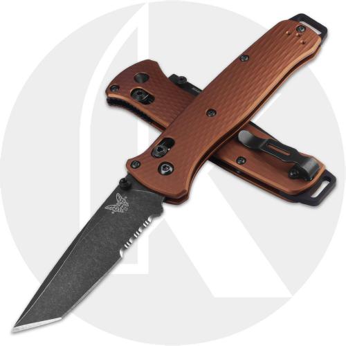 Benchmade Bailout 537SBK-07 Knife - Part Serrated DLC Battlewash MagnaCut Tanto - Burnt Copper Aluminum - USA Made